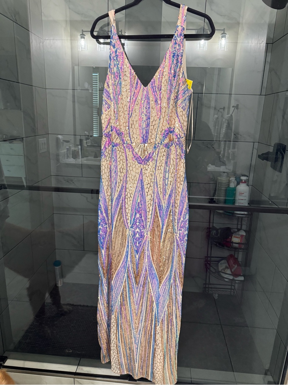 Beaded V-Neck Maxi Dress in Champagne and Lavender